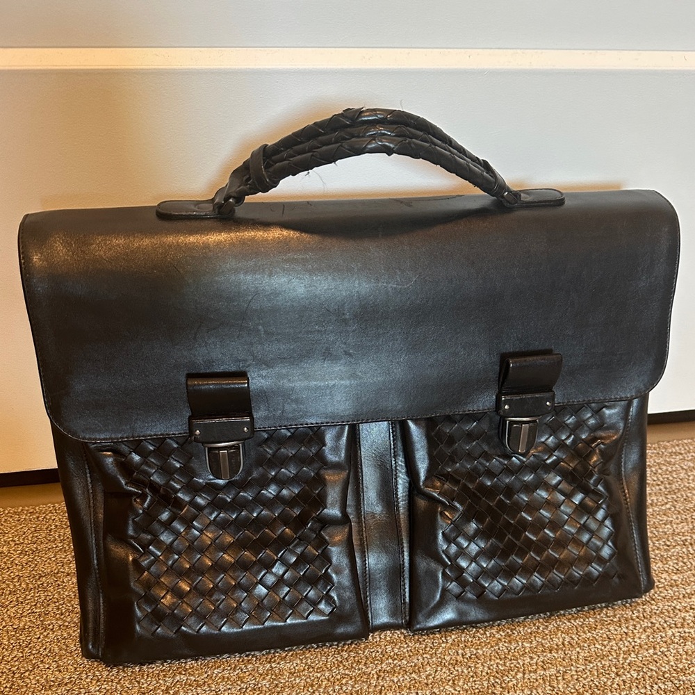 Bottega Veneta Black Leather Briefcase